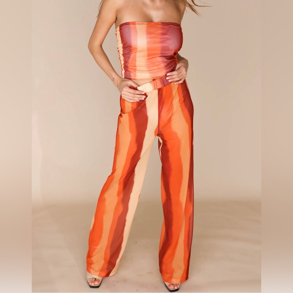 Yasmin Top and Chloe Pant matching 2 piece set in Orange Multi